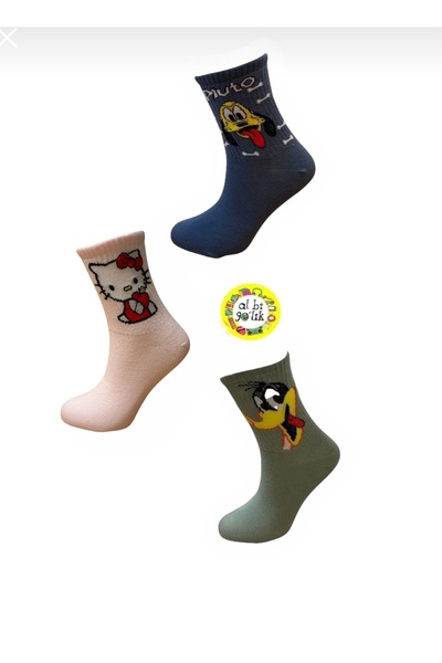 AL Bİ 90LIK 3'lü Set Scooby Doo,sylvester Ve Pikachu Temalı Kolej Çorap