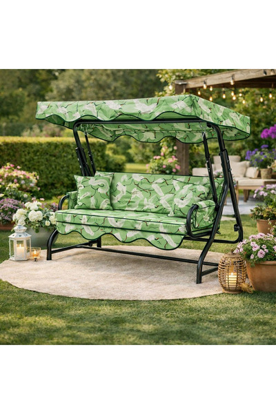 batu tekstil Salıncak minderi 3 kişilik Leylek Desen (Sünger ve Tente dahil)