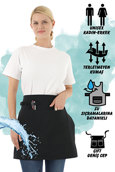 Biz Class مريلة مطبخ الشيف النادل كافيه كوك باريستا سوداء نصف الخصر مريلة مطب...