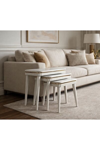 KS BEYAZ RENK ŞERİTLİ SARAY MODEL ÜÇLÜ (3) ZİGON SETİ