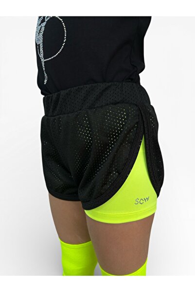 She Can Wear Fileli Çift Kat Şort Sarı