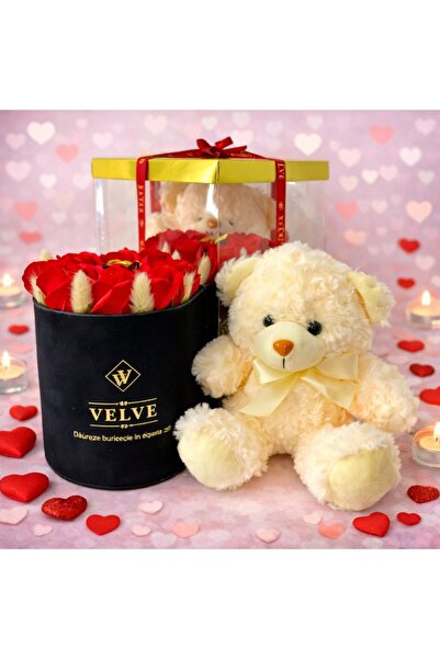 velve Valentine's package, A Drop of Love, 21 cm teddy bear, 9 cryogenic soap...