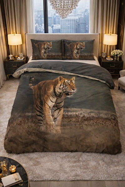 Sleeptime Lenjerie de pat, Nature Tiger Taupe, pentru 2 persoane, Microfibra,...