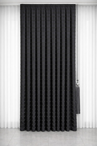cemrela desing Panel Background Curtain Elegant Tasseled Anthracite (Single W...