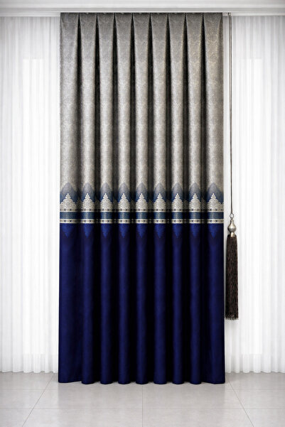 cemrela desing Fon Perde Lacivert Gümüş (Tek Kanat)
