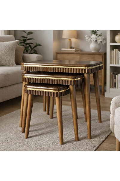 KS ŞERİTLİ SARAY MODEL CEVİZ RENK ÜÇLÜ (3) ZİGON SETİ (kahverengi)