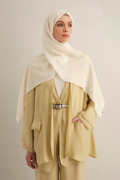 Armine Şal Pamora - Model Monogram 3 - Ecru 58