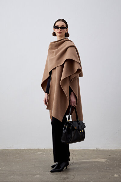 laulei Pelerina din lână Poncho maro deschis