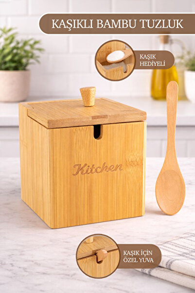 naturelove Kaşıklı Bambu Kapaklı Tuzluk Şekerlik - Dekoratif Mutfak Düzenleyi...