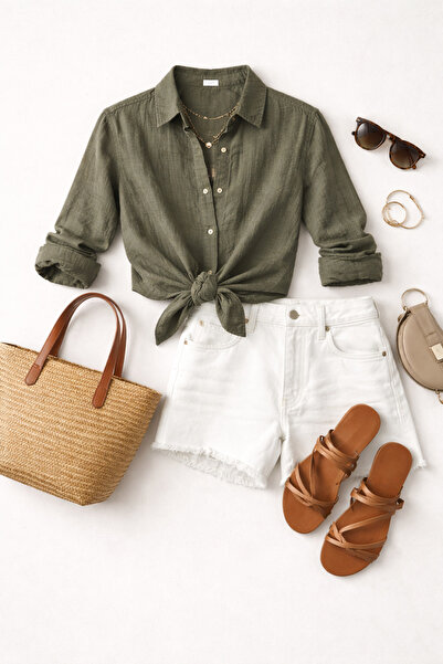 JADEWEAR Kadın Müslin Oversize Uzun Kollu Düğmeli Gömlek