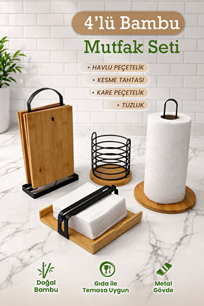 naturelove Set de bucătărie din metal și bambus, 4 piese, organizator pentru ...