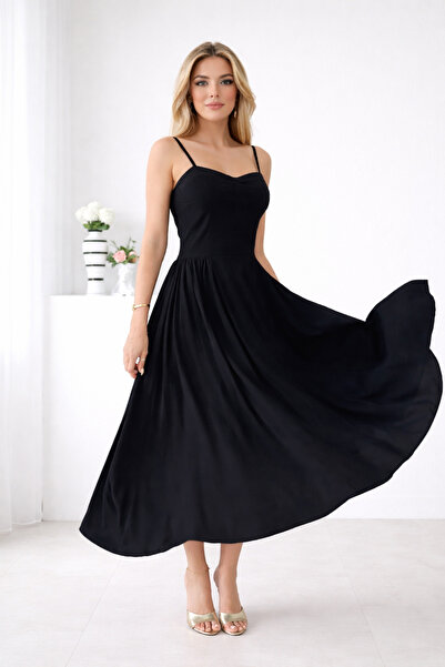 KAREL BUTİK Siyah Göğüs Kuplu Büzgülü Elbise