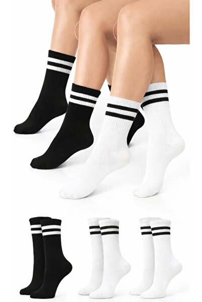 UZN SOCKS Унисекс бели раирани колежански чорапи, чифт 8 (памук)