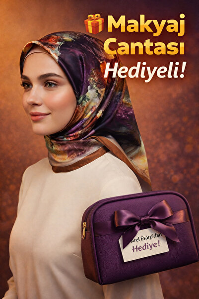 Picasso İpek Görünümlü Açık Kahverengi Kristal Eşarp – Twill Şık Tasarım 90x90