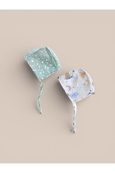 runbaby 2 Pieces Single Layer Muslin Double Sided Baby Bonnet Hat (3-9 Months)