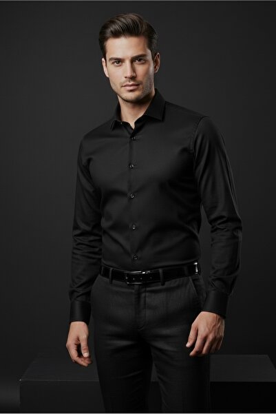 SAVARA Ανδρικό πουκάμισο χωρίς τσέπες, μαύρο, σατέν ύφασμα (ΜΕ ΧΑΡΑΚΤΗΡΙΣΤΙΚΟ...