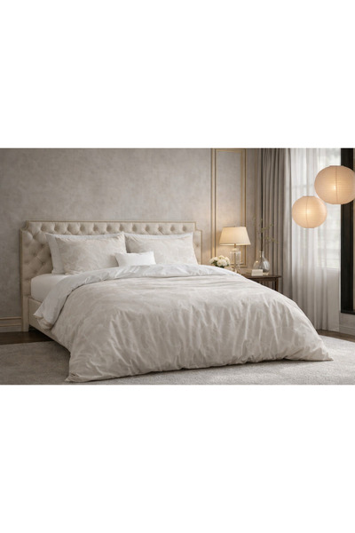 Sleeptime Bed linen, Pure Ginkgo Whisper, for 2 people, 100% cotton, Sand/Gre...