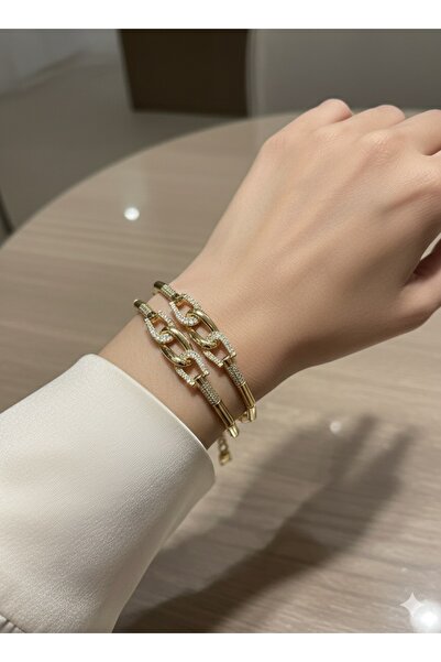 Store 14k Altın Rengi Zirkon Taşlı Kilit Tasarım Xuping Bileklik 18 Cm