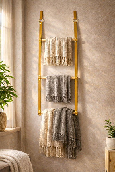Bundera Wooden Leather Blanket Ladder And Towel Rack Hanger Organizer Towel W...