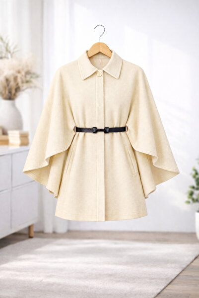 Richarlison Tesettür Kışlık Kaşe Panço - Kemerli Zarif Kesim