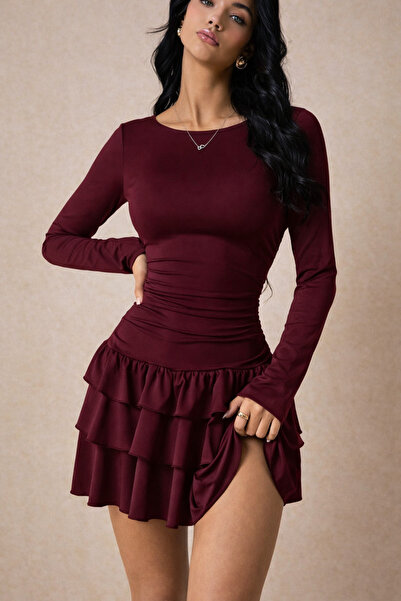 ecemore Minišaty s dlouhým rukávem a vrstvenými volány E9107