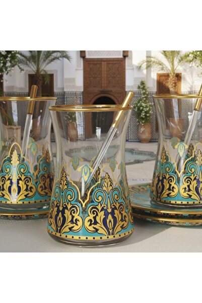 SAMSA Pearl Gold Colored Model Pasabahce Saddlebag Glass Cup Plate 6-Person T...