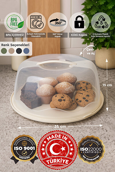 Sunplast 35 cm Yuvarlak Kek, Pasta, Börek Taşıma Piknik Gezi İçin Kutu, Geçme...