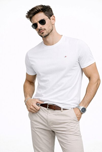 Tommy Hilfiger Slim fit dokuma pamuklu erkek tshirt siyah mw0mw27539