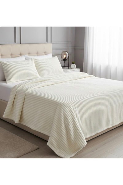 BURSA EV TEKSTİLİ MERKEZİ Merinos Modern Line 3 Piece Blanket Double Size Ecru