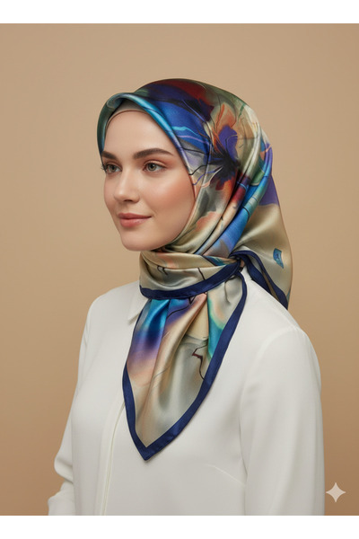 Picasso İpek Görünümlü Lacivert Kristal Eşarp – Twill Şık Tasarım 90x90