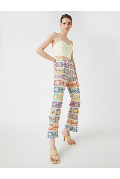 Koton Vzorované kalhoty s elastickým pasem a španělskými nohavicemi