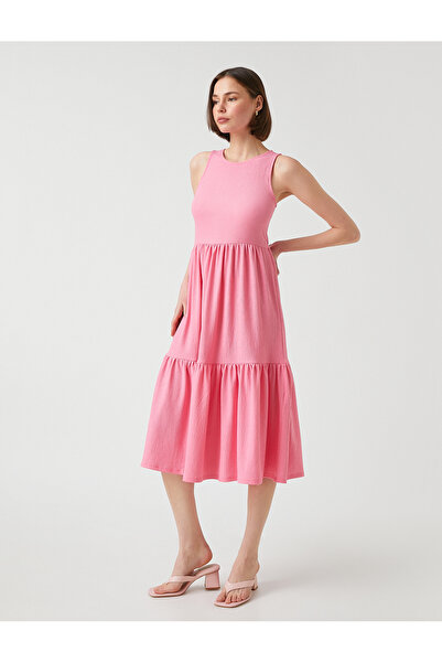 Koton Midi Boy Fırfırlı Elbise Kolsuz