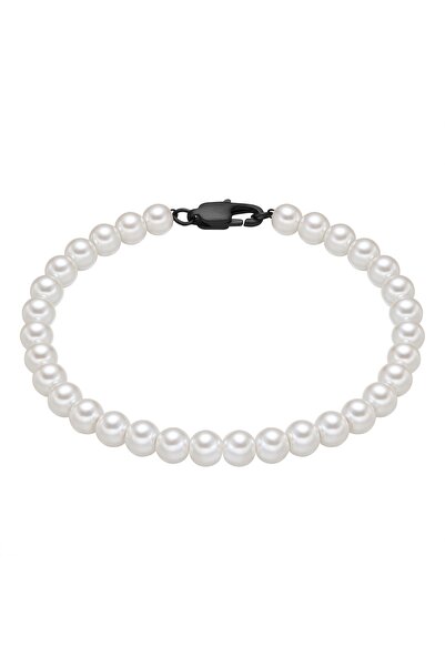 True Rebels Perlenarmband Armband Edelstahl schwarz Perle (synth.) weiß
