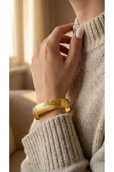 FerizZ Altın Kaplama Işlemeli Bilezik 15 mm