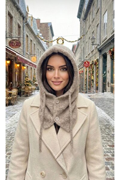 gül sezgin butik Women's Camel Color Neck-Looped Imported Premium Quality Fro...