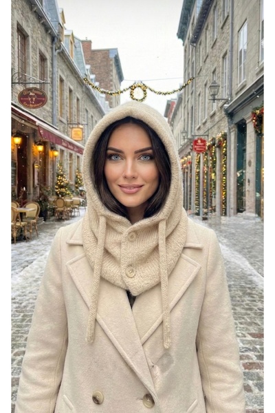 gül sezgin butik Căciulă balaclava de damă, crem, cu guler, importată, de cal...