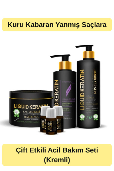 Liquid Keratin Yıpranan Yanan Saçlara Keratin Bakım Seti (ONARICI) Çift Etki