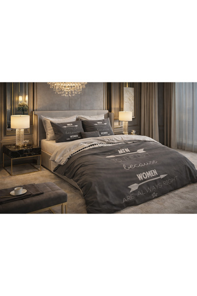 Sleeptime Lenjerie de pat, Women Always Right, pentru 1 persoana, Bumbac 100%, Antracit, 140x200/220 cm