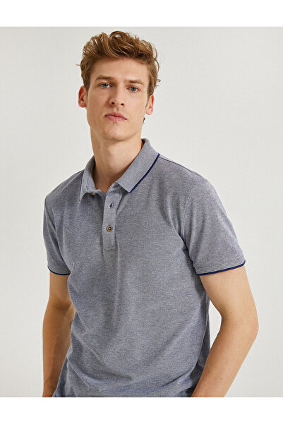 Koton Men's Medium Indigo Polo Neck T-Shirt 1YAM12000LK