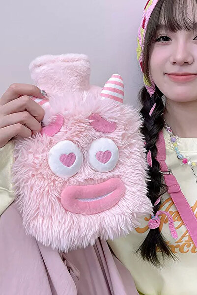 TAKIŞTIR Pembe Renk Canavar Figürlü Peluş Sıcak Su Torbası
