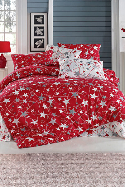 DemoHome Set lenjerie de pat dublu din bumbac satinat cu model - cearceaf pli...