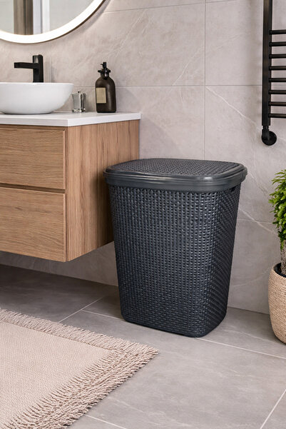 MURAT PLASTİK Laundry basket, with lid, Murat Plastik, 60 L, rattan type, dur...