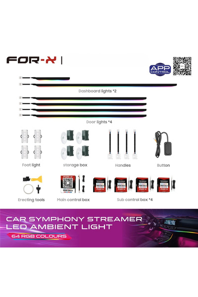 For-X Araç İçi Ambiyans Led Aydınlatma - X-24LED64P Animasyonlu 64 Renkli Müziğe Duyarlı RBG L