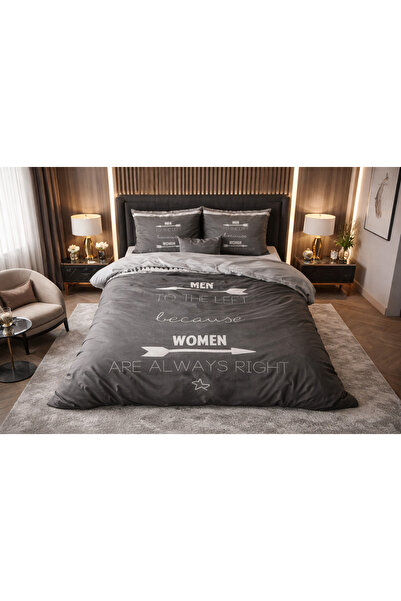 Sleeptime Lenjerie de pat, Women Always Right, pentru 1 persoana, Bumbac 100%, Antracit, 140x200/220 cm