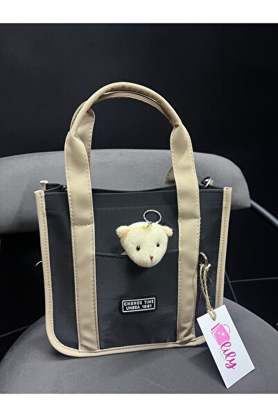 lilycanta Şık kanvas kadın çantası -Ayıcık charmlı fermuarlı