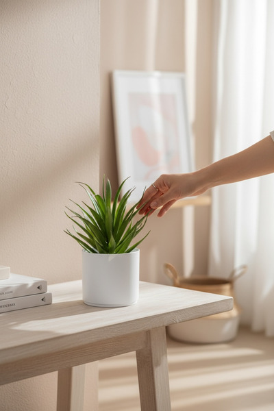 YAPAY ÇİÇEKÇİNİZ صبار صناعي عصاري في وعاء أبيض اللون