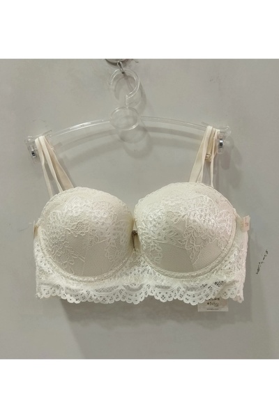 Belvü حمالة صدر نسائية مبطنة بدون حمالات ومزينة بالدانتيل - أبيض فاتح