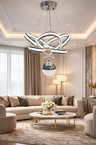 Lamira aydınlatma MODERN LÜKS SALON MODEL LEDLI 3 RENK GOLD SARKIT AVIZE