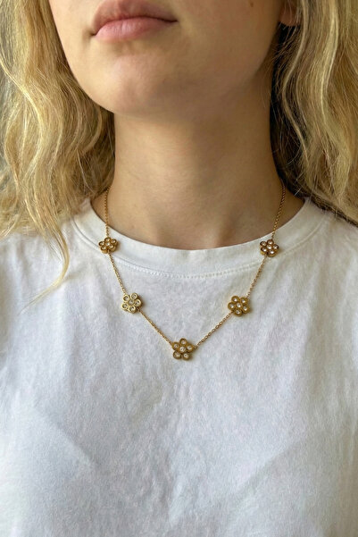 JewelsofHope Zirkon Taşlı Kar Tanesi 316L Çelik Kadın Kolye - Kararmaz Gold Z...