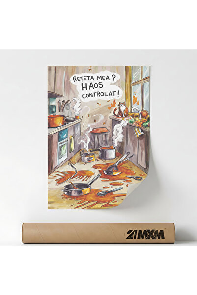 21mxm Poster 'Haos Controlat' Pe Panza Mata – Design Minimalist Bucatarie, Fa...
